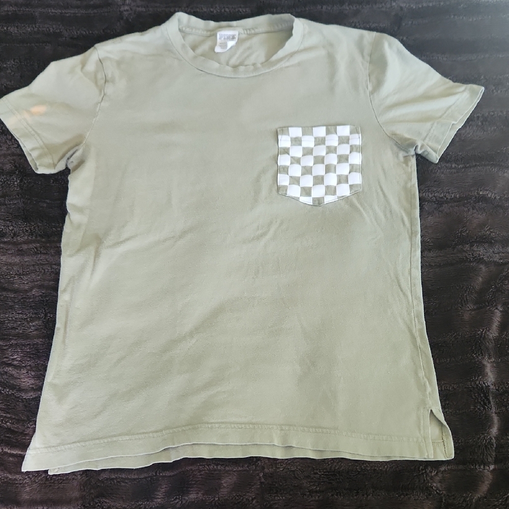 PINK Victoria's Secret Sage Green Tee with Checkered Pocket Sz xs